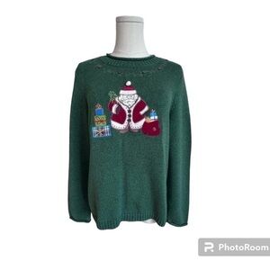 Vintage Christopher & Banks Santa Presents Christmas Embroidered Sweater Size MP